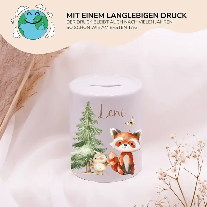 Spardose Kinder aus Keramik - Fuchs im Wald