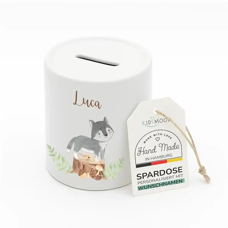Spardose Kinder aus Keramik - Wolf Waldtiere