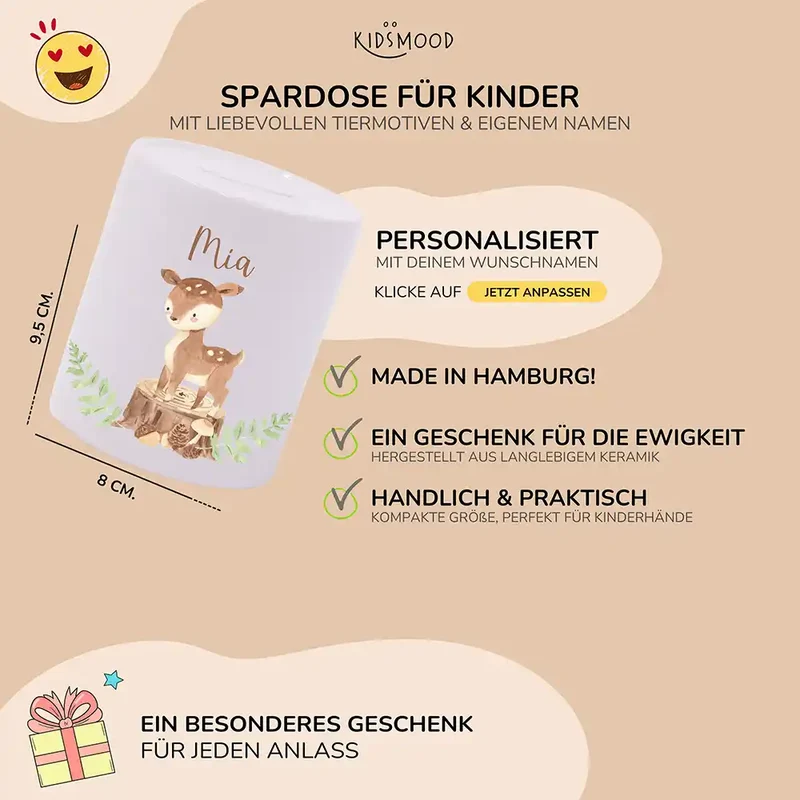 Spardose Kinder aus Keramik - Reh Waldtiere