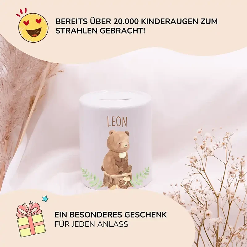 Spardose Kinder aus Keramik - Bär Waldtiere