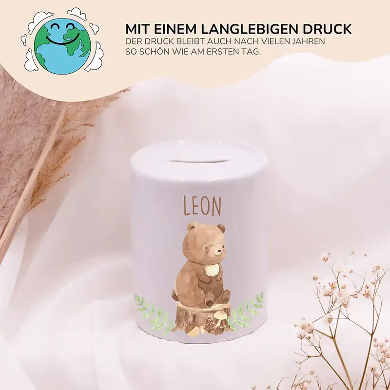 Spardose Kinder aus Keramik - Bär Waldtiere