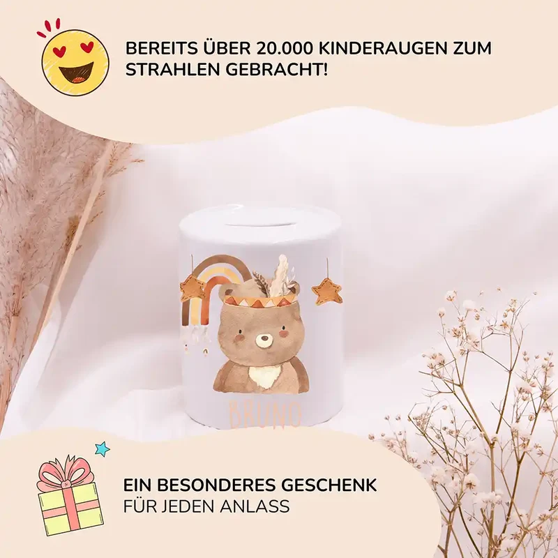 Spardose Kinder aus Keramik - Boho Bär