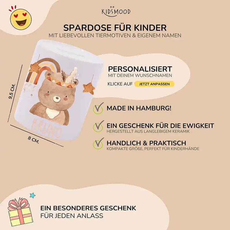 Spardose Kinder aus Keramik - Boho Bär