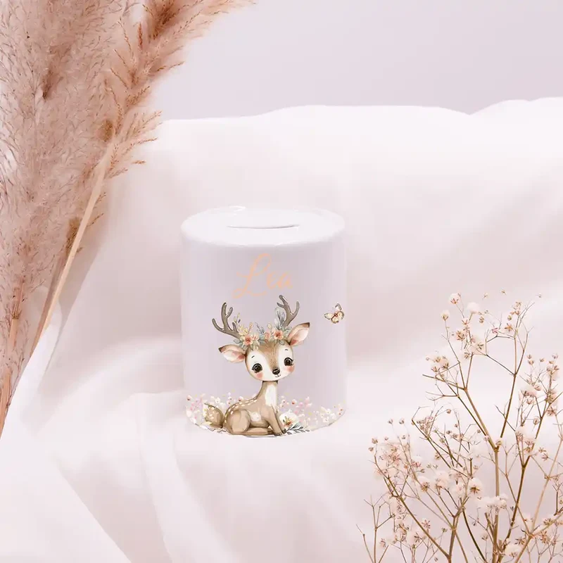 Spardose Kinder aus Keramik - Baby Reh