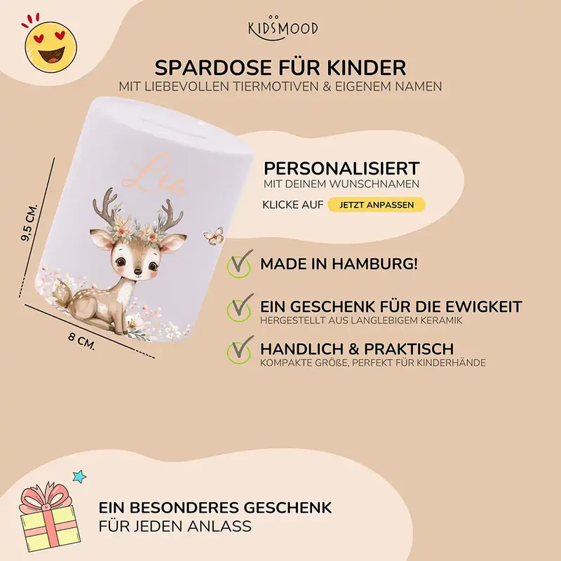 Spardose Kinder aus Keramik - Baby Reh