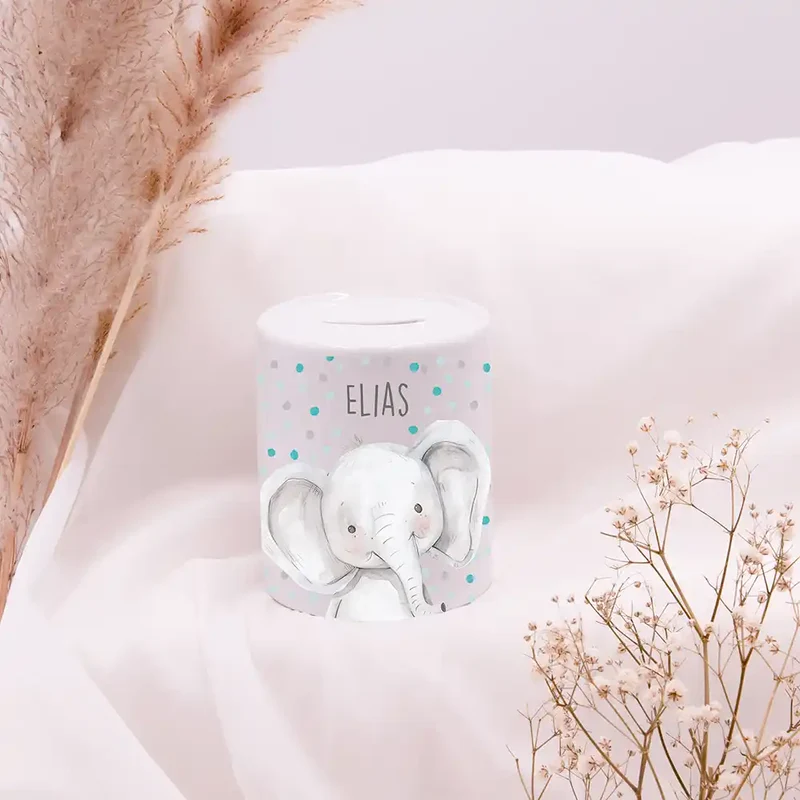 Spardose Kinder aus Keramik - Elefant mit Pünktchen