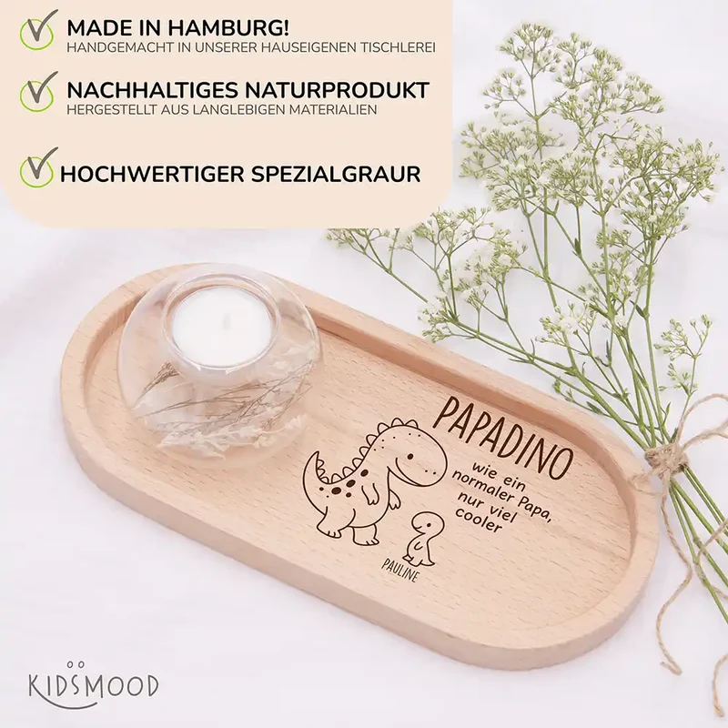 Personalisiertes Holz-Serviertablett "Papadino" 2-3 Personen - Vatertag Geschenk