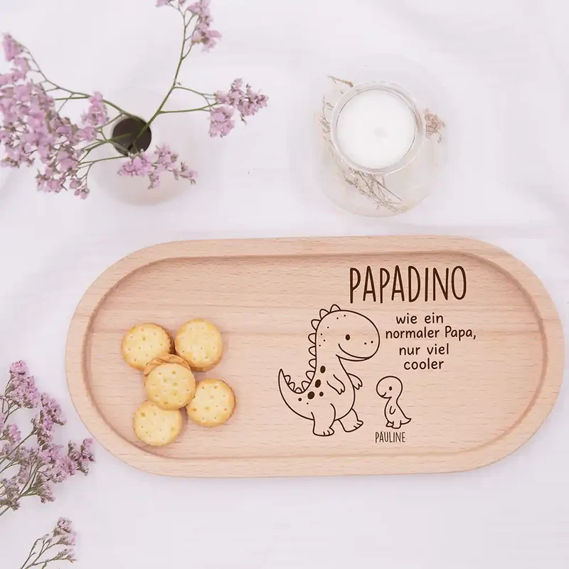 Personalisiertes Holz-Serviertablett "Papadino" 2-3 Personen - Vatertag Geschenk