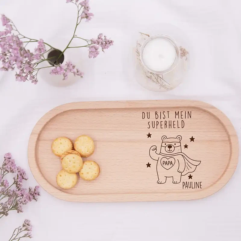 Personalisiertes Holz-Serviertablett "Superheld" - Vatertag Geschenk