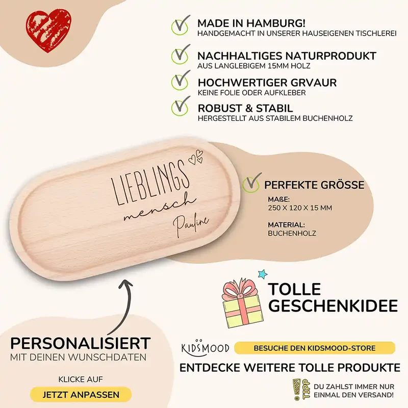 Personalisiertes Holz-Serviertablett "Lieblings-Mensch" - Vatertag Geschenk