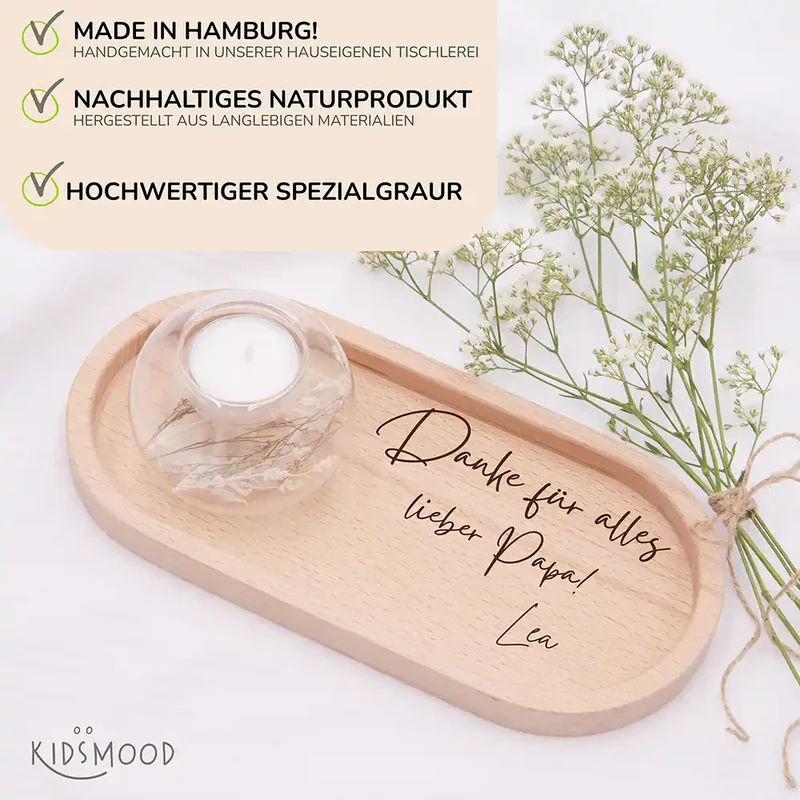Personalisiertes Holz-Serviertablett "Danke für alles" - Vatertag Geschenk