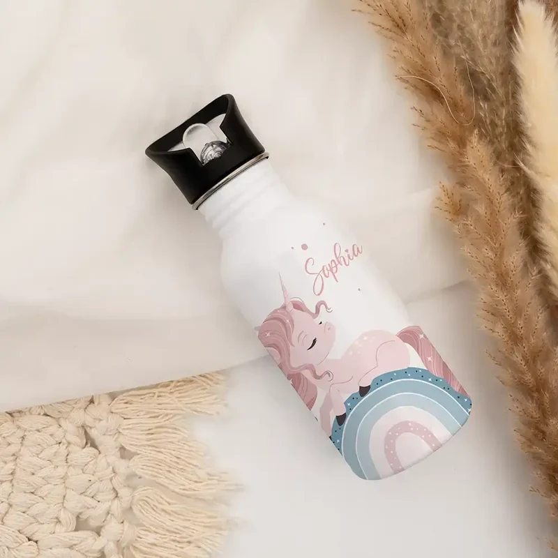 Trinkflasche Kinder Edelstahl - Regenbogen Einhorn