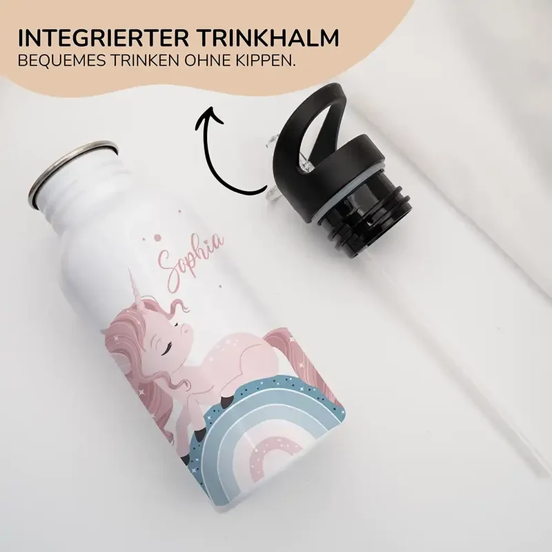 Trinkflasche Kinder Edelstahl - Regenbogen Einhorn