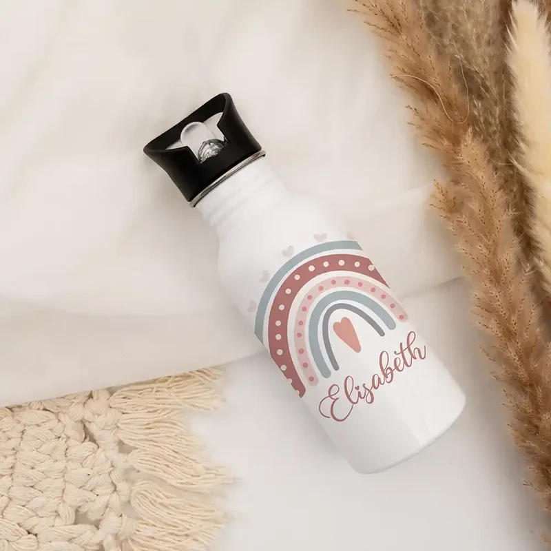 Trinkflasche Kinder Edelstahl - Regenbogen - Personalisierbar mit Namen