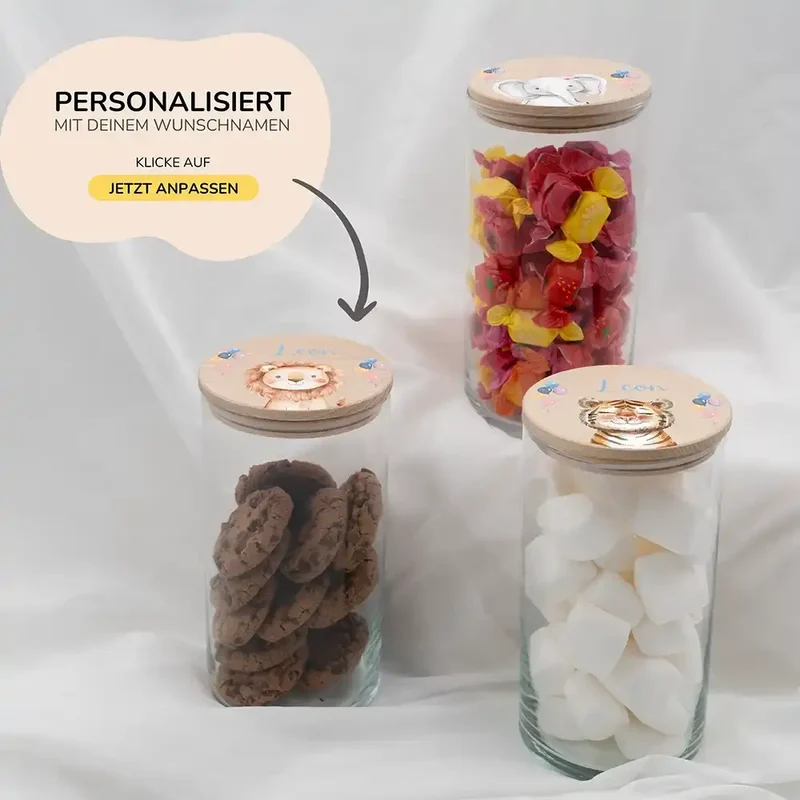 Vorratsglas mit Tierdesign - Kinderzimmer Aufbewahrung mit Namen - 1200ml groß