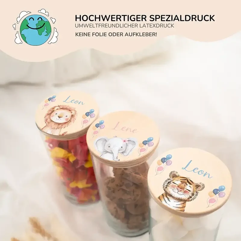 Vorratsglas mit Tierdesign - Kinderzimmer Aufbewahrung mit Namen - 1200ml groß