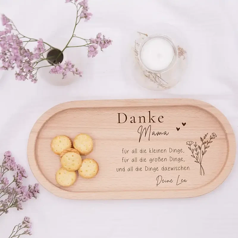 Personalisiertes Holz-Serviertablett "Danke Mama" | Muttertagsgeschenk