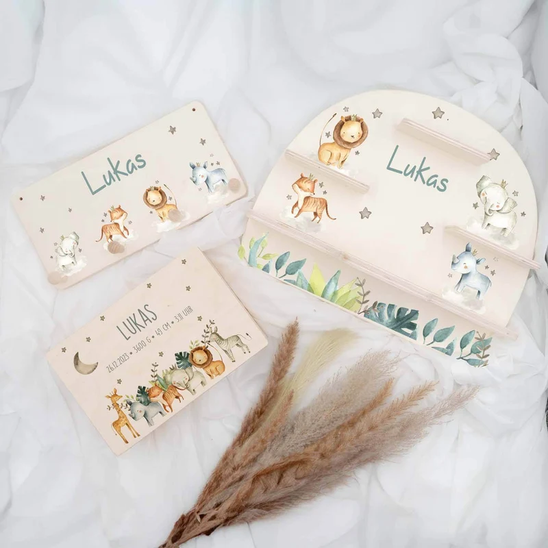 Kinderzimmer Aufbewahrung Safari-Bundle: Erinnerungskiste, Tonieregal, Garderobe