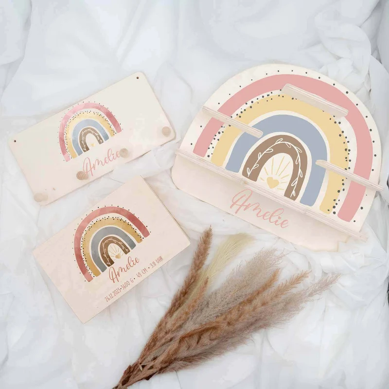 Kinderzimmer Aufbewahrung Regenbogen-Bundle 3: Erinnerungskiste, Tonieregal, Garderobe