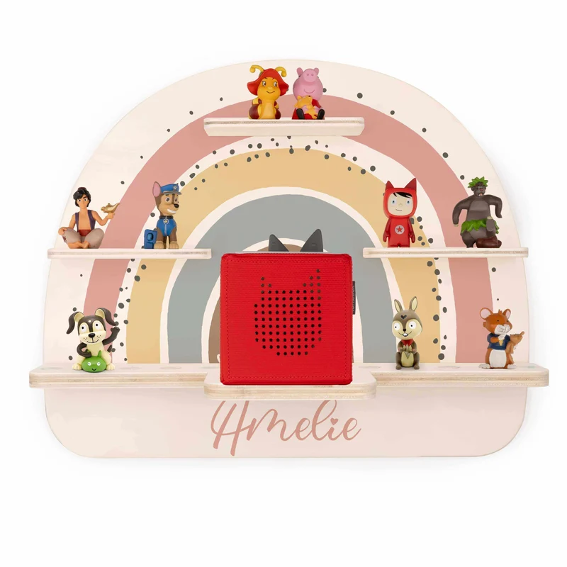 Kinderzimmer Aufbewahrung Regenbogen-Bundle 3: Erinnerungskiste, Tonieregal, Garderobe