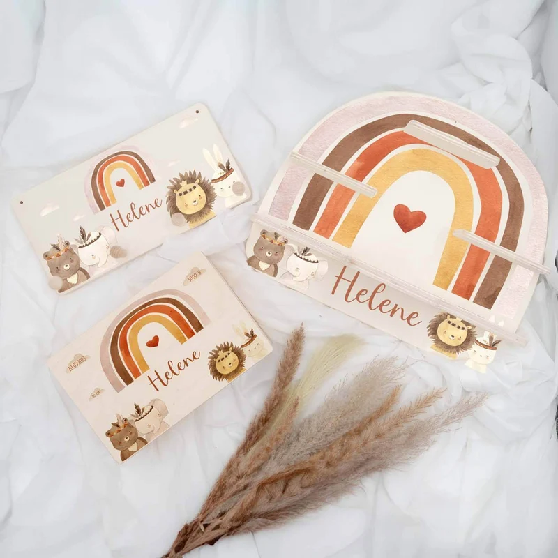 Kinderzimmer Aufbewahrung Boho-Bundle: Erinnerungskiste, Tonieregal, Garderobe