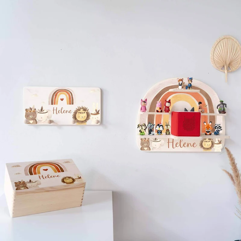 Kinderzimmer Aufbewahrung Boho-Bundle: Erinnerungskiste, Tonieregal, Garderobe