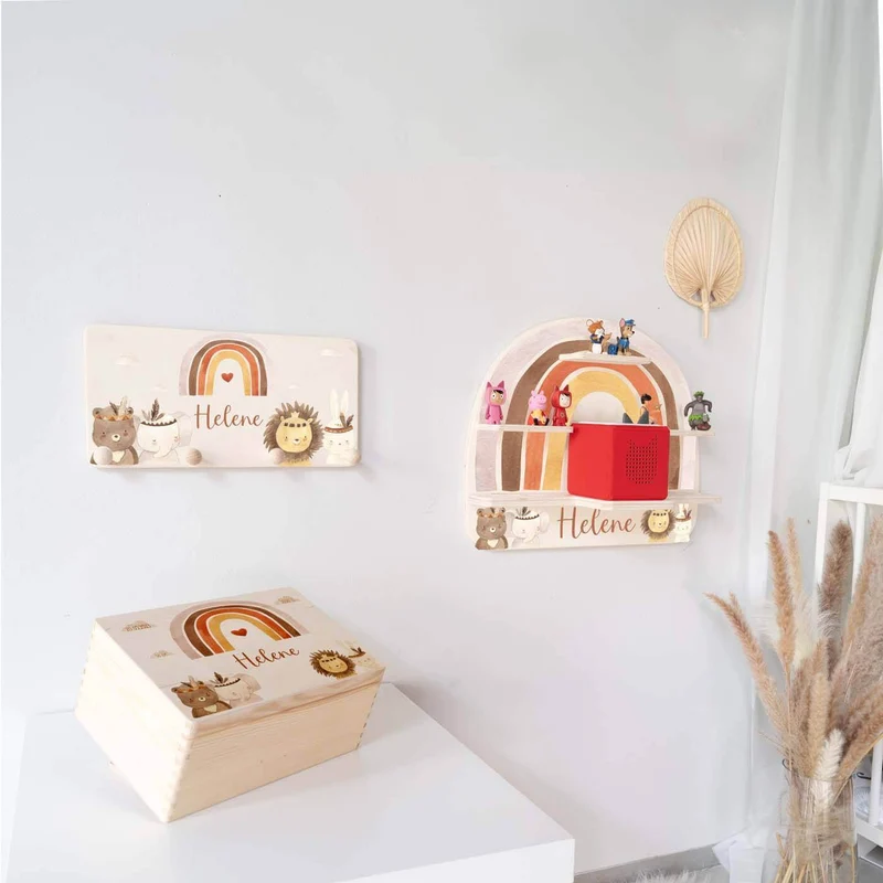 Kinderzimmer Aufbewahrung Boho-Bundle: Erinnerungskiste, Tonieregal, Garderobe