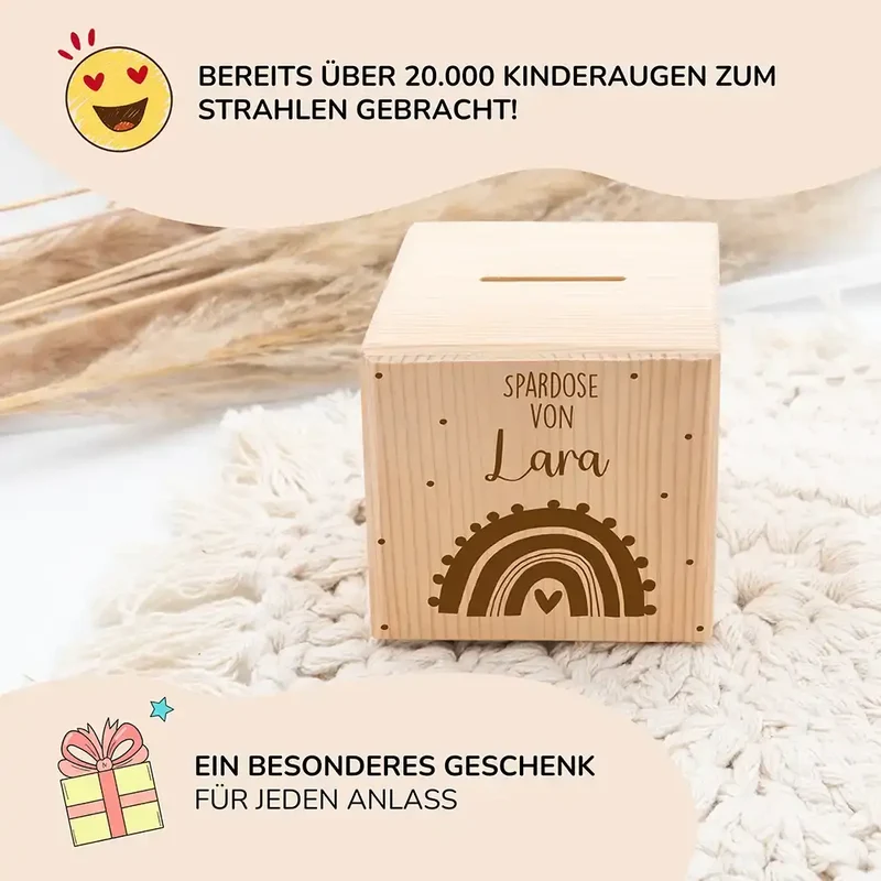 Spardose Kinder, Sparschwein personalisiert - Regenbogen mit Herz