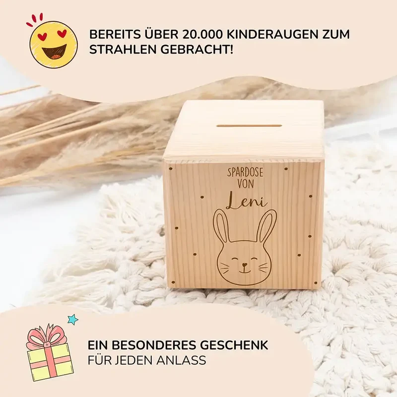 Spardose Kinder, Sparschwein personalisiert - Hase mit Punkten