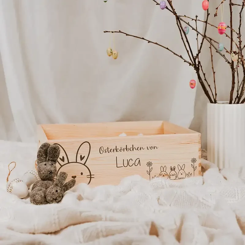 Osterkiste Holz personalisiert - Herzohren-Freunde