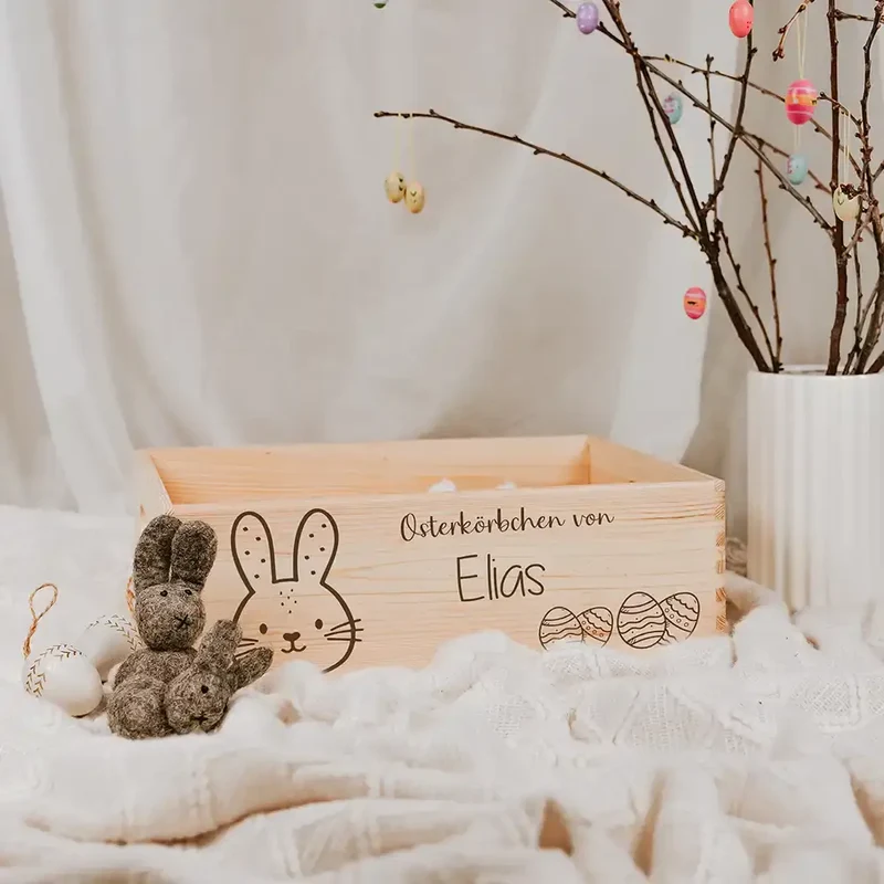 Osterkiste Holz personalisiert - Häschenschatz
