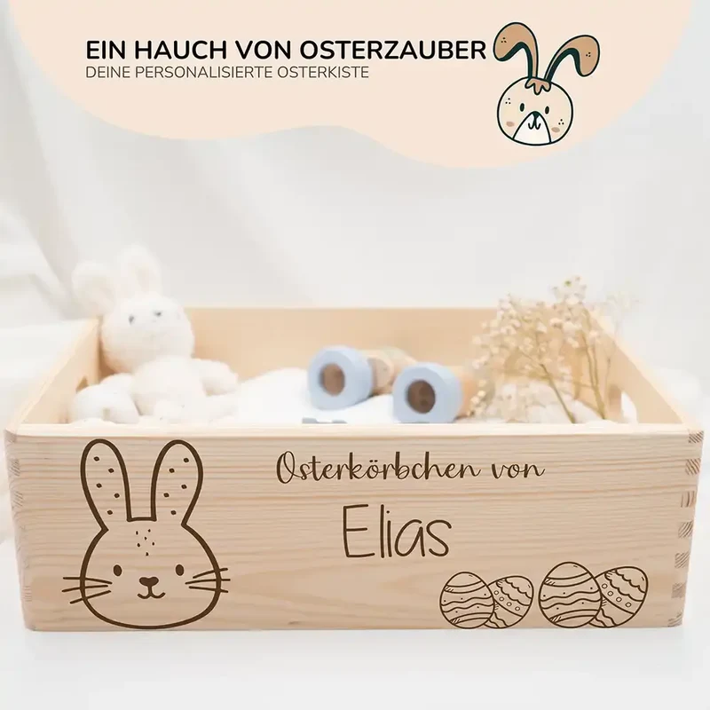 Osterkiste Holz personalisiert - Häschenschatz