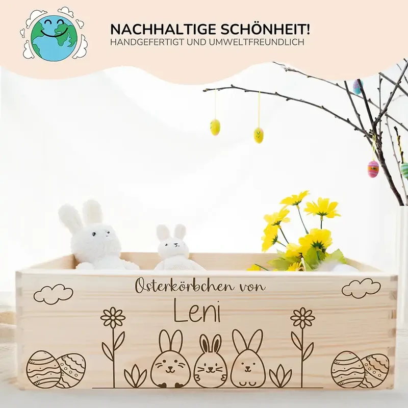 Osterkiste Holz personalisiert - Hasenwiese