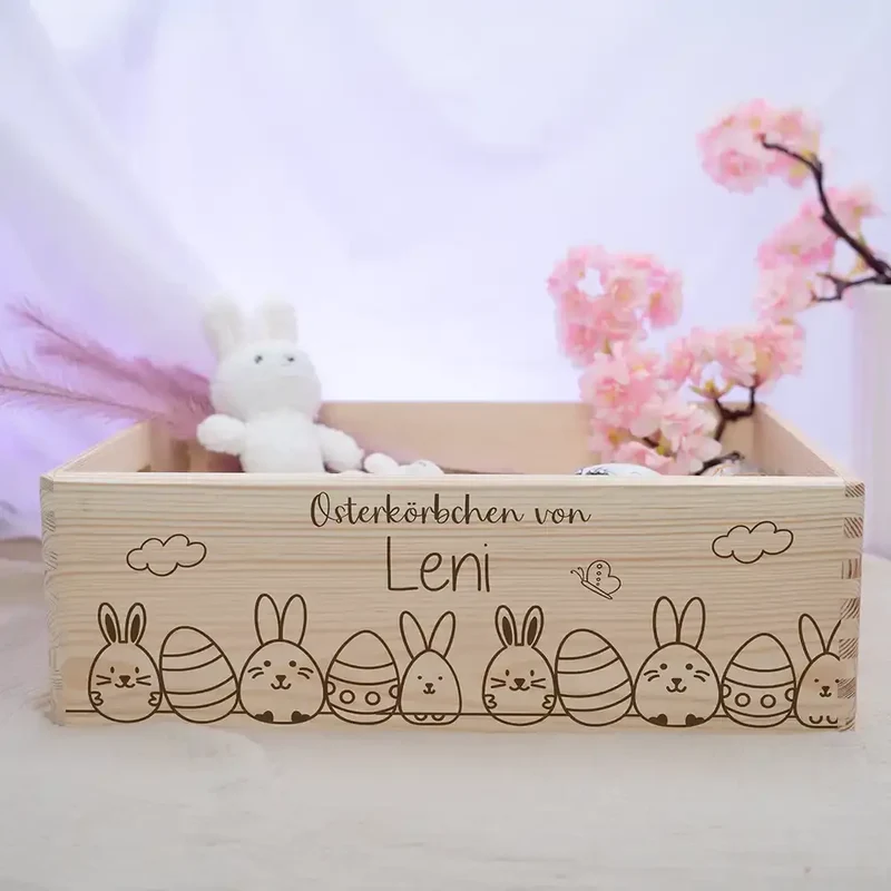 Osterkiste Holz personalisiert - Hasenparade