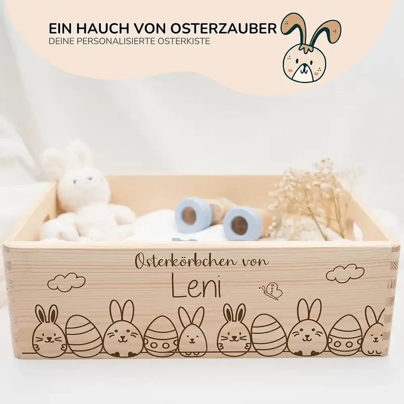 Osterkiste Holz personalisiert - Hasenparade