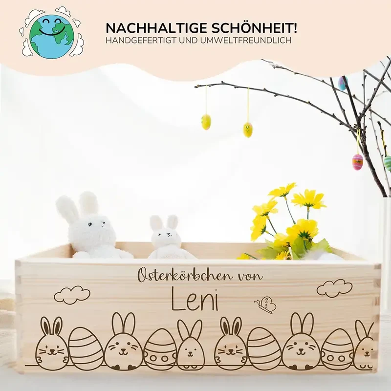 Osterkiste Holz personalisiert - Hasenparade