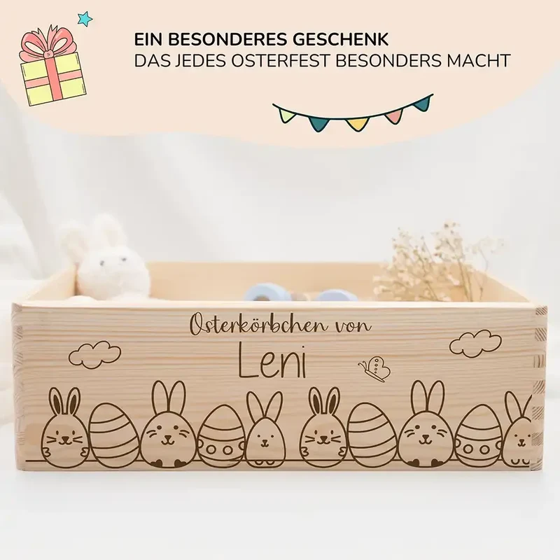 Osterkiste Holz personalisiert - Hasenparade
