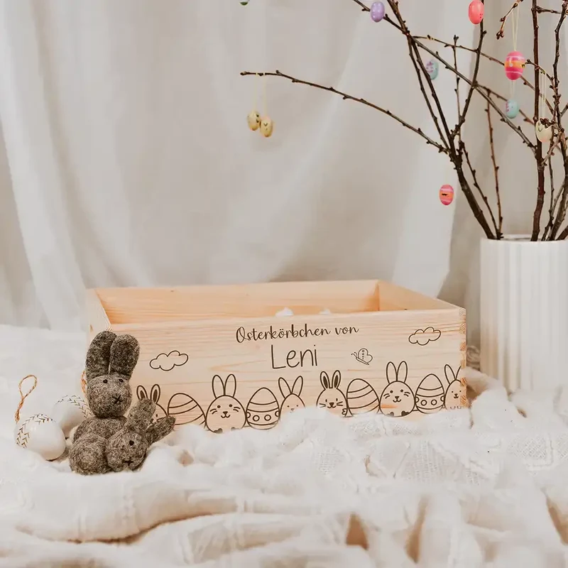 Osterkiste Holz personalisiert - Hasenparade