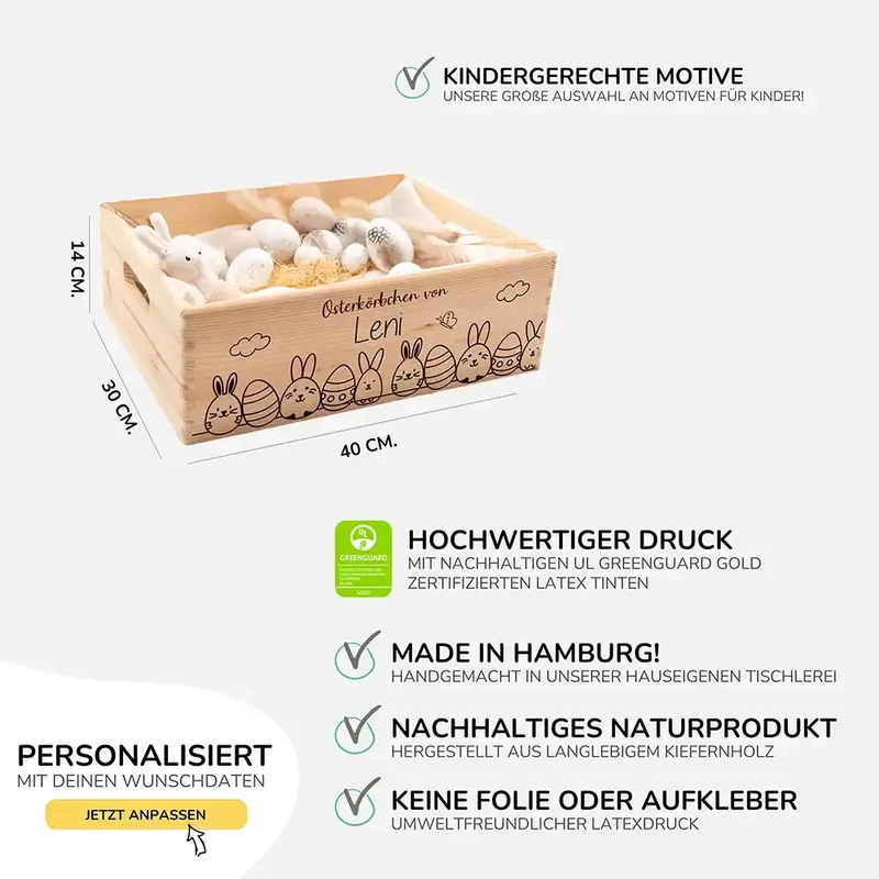 Osterkiste Holz personalisiert - Hasenparade
