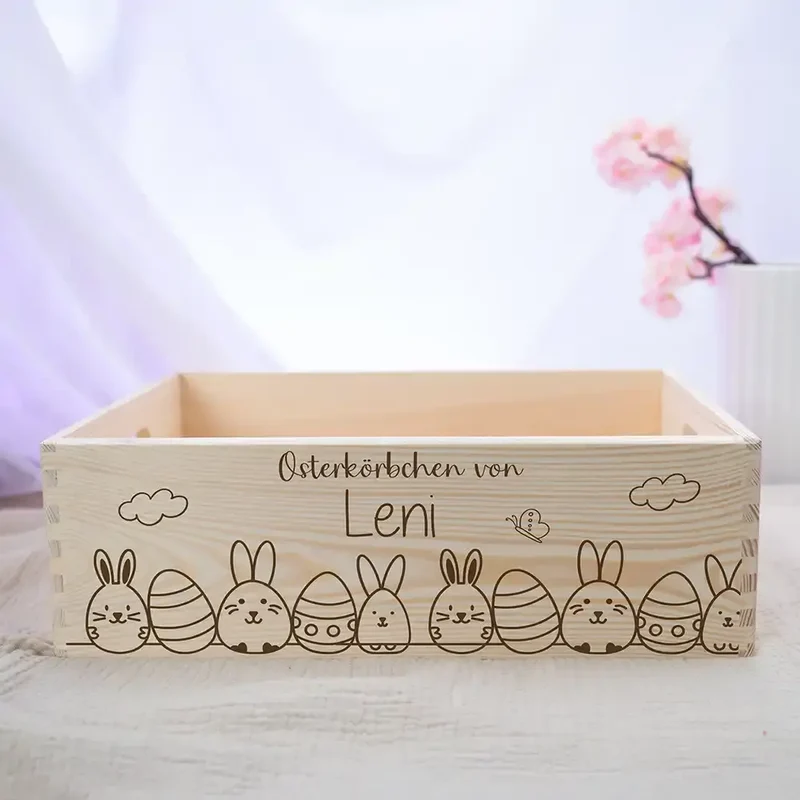 Osterkiste Holz personalisiert - Hasenparade