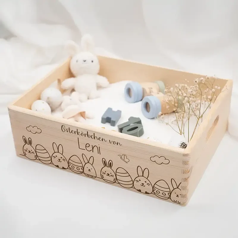 Osterkiste Holz personalisiert - Hasenparade