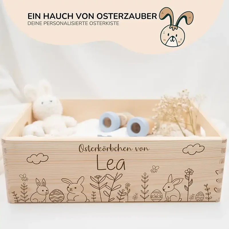 Osterkiste Holz personalisiert - Hasengarten