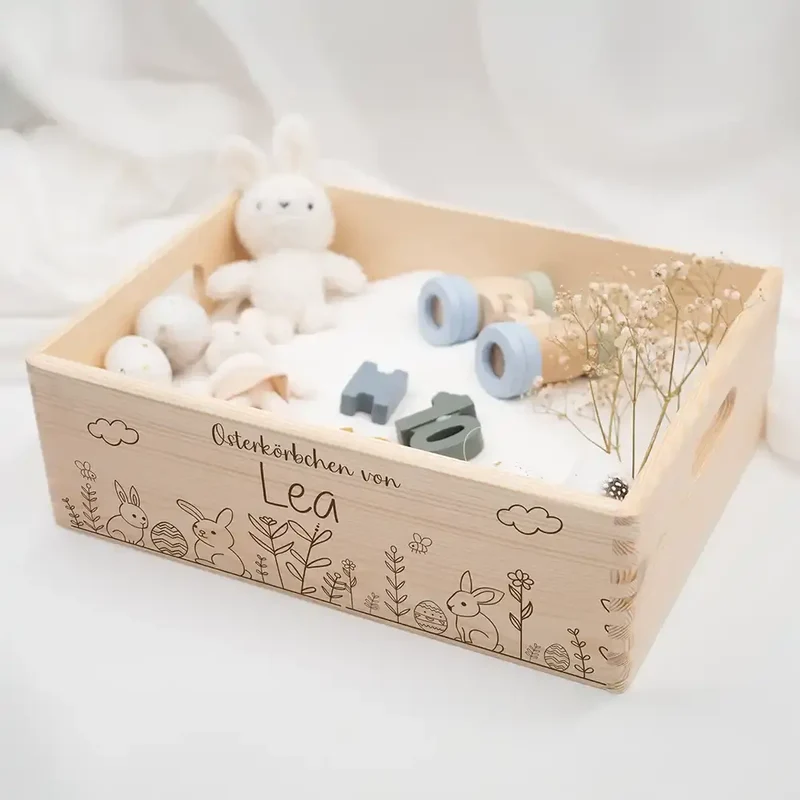 Osterkiste Holz personalisiert - Hasengarten