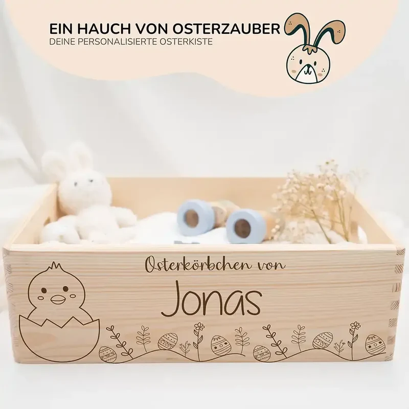 Osterkiste Holz personalisiert - Kükenfest
