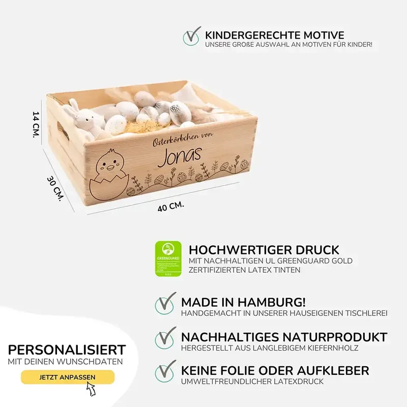 Osterkiste Holz personalisiert - Kükenfest