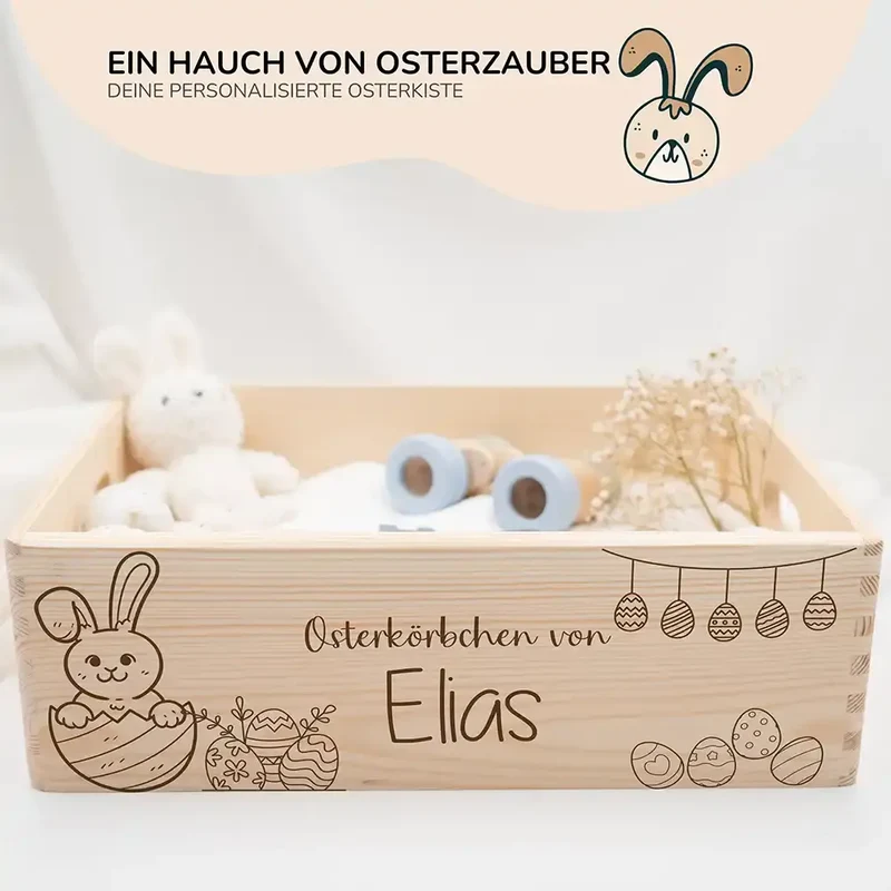 Osterkiste Holz personalisiert - Oster-Ei-Versteck
