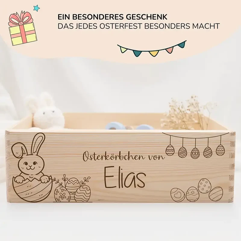 Osterkiste Holz personalisiert - Oster-Ei-Versteck