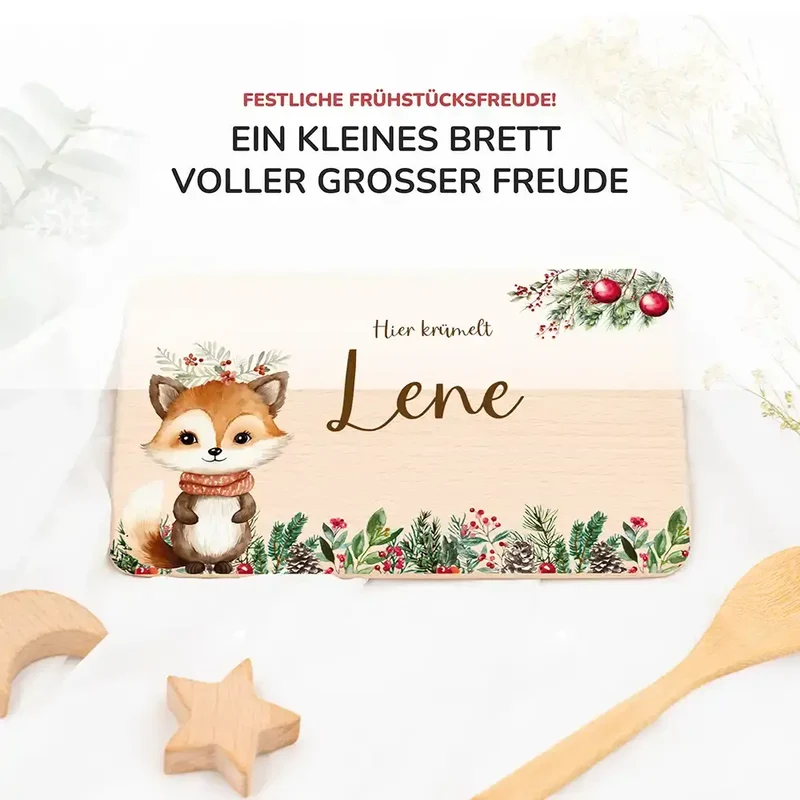 Weihnachts-Set Frühstücksbrettchen + Emaille Tasse - Baby Fuchs