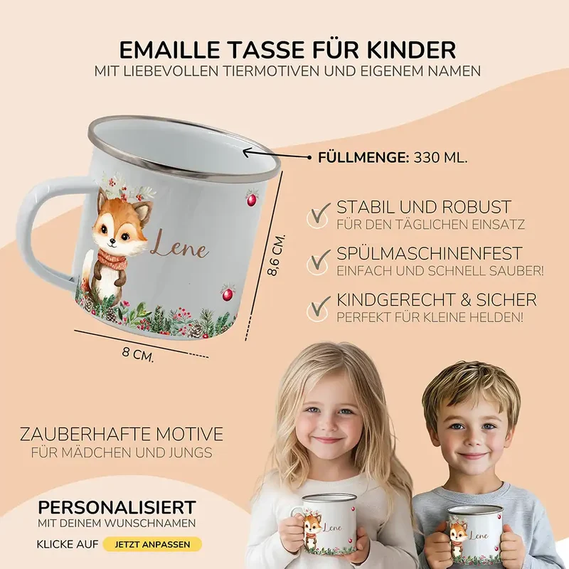 Weihnachts-Set Frühstücksbrettchen + Emaille Tasse - Baby Fuchs