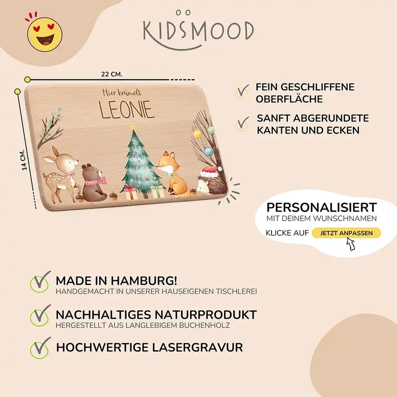 Weihnachts-Set Frühstücksbrettchen + Emaille Tasse - Fuchs am Weihnachtsbaum